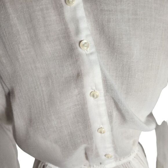 Gunne Sax White Lace 1970s White Prairie Wedding Lace Collar Satin Trim Dress - Picture 5 of 12